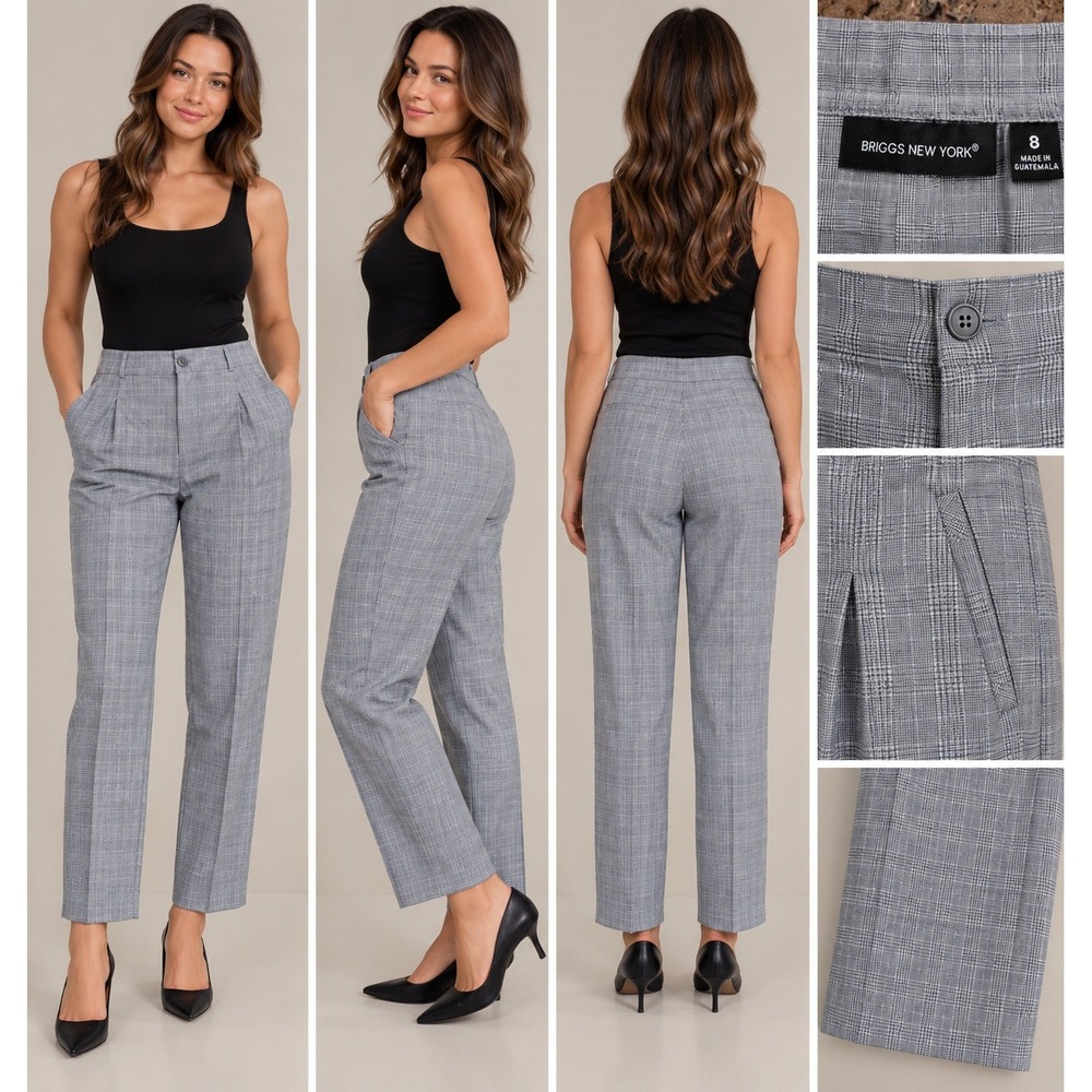 Briggs New York Dress Pants Womens 8 Grey Plaid Quiet Luxury Office Siren